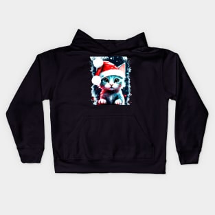 Kitten Cat Christmas Hat Kids Hoodie